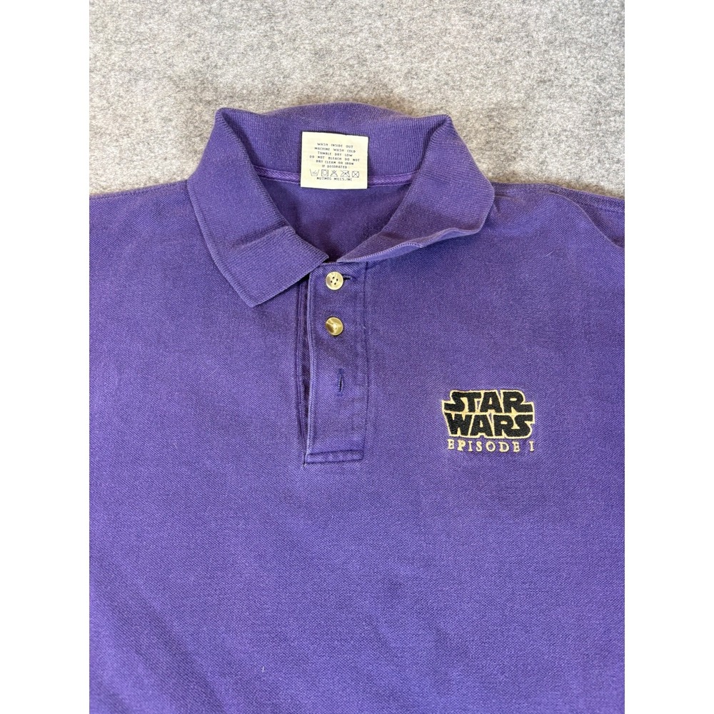 VTG 90s Star Wars Episode 1 Polo Shirt Mens Large Purple Cast Crew Movie Promo